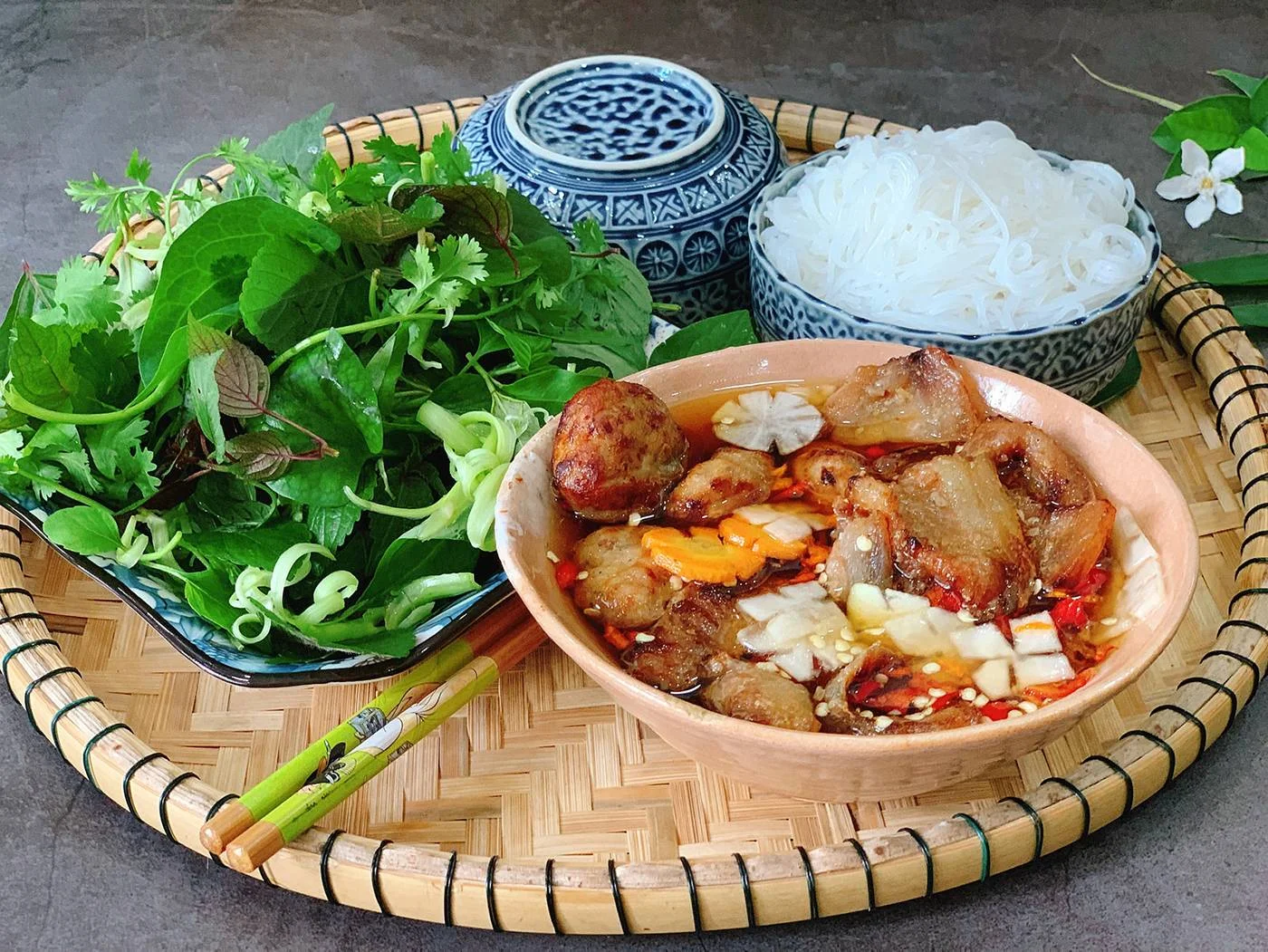 A delicious bowl of Bun Cha, a must-try local dish
